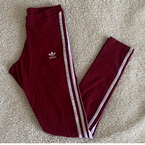 Adidas || Burgundy 3 stripes leggings || Size S - Picture 6 of 6